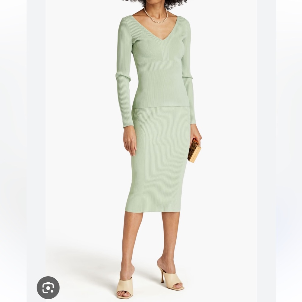 Herve Ledger Mint Green Ribbed Knit Skirt Set